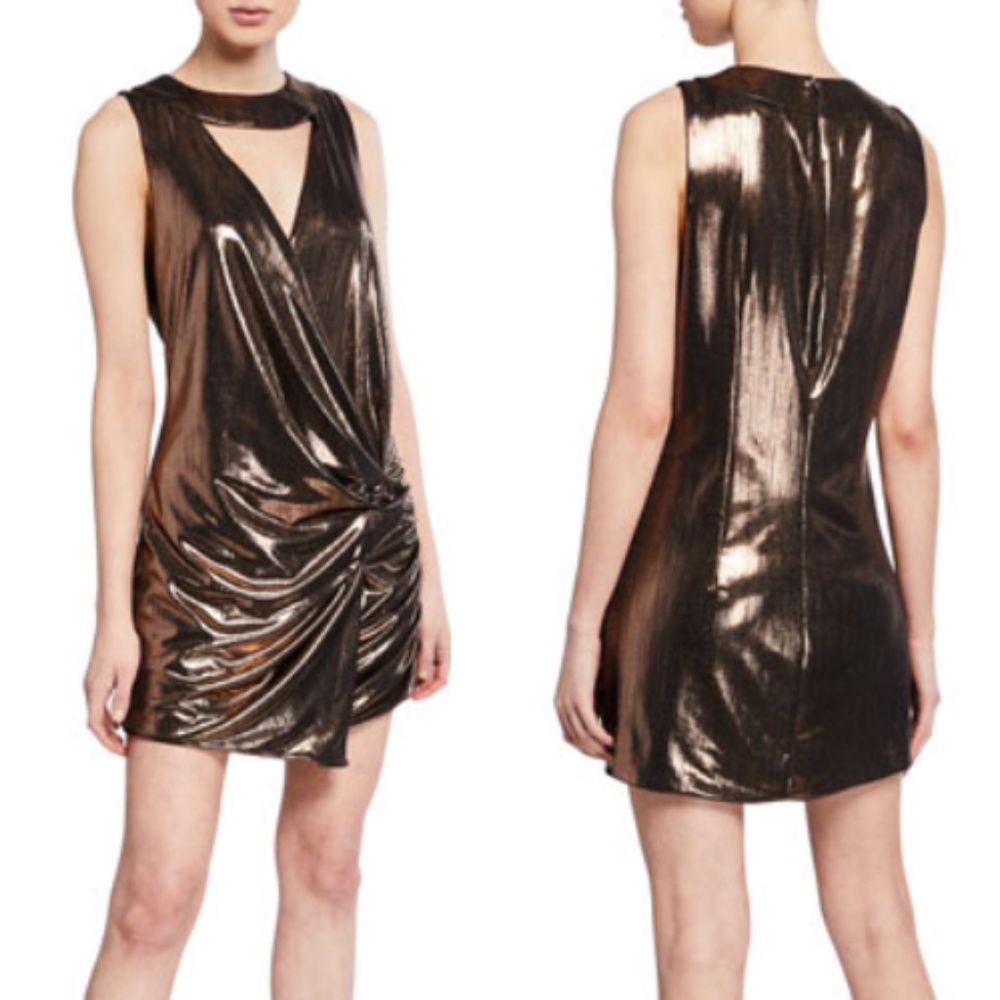 Caroline Constas Metallic Draped Plisse Dress SzS
